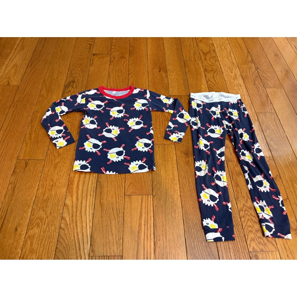 Baby Gap Toddler 4T Pajama Set Navy Blue Egg Skull Bacon Pirate Print 2pc PJs